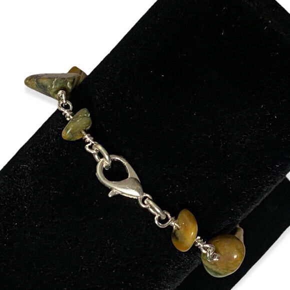 Sterling Silver Natural Jade Stone Wire Wrap Dainty Bangle Bracelet NEW - Picture 2 of 4